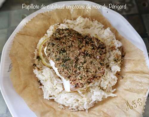 Papillote de cabillaud en croûte de noix du Périgord