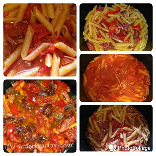 Penne Rigate poivrons tomates chorizo