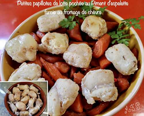 Petites papillotes de lotte pochée au Piment d’espelette, farcie au fromage de chèvre.