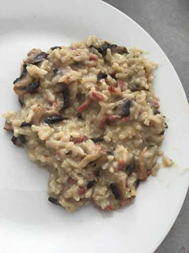 Risotto champignons allumettes bacon