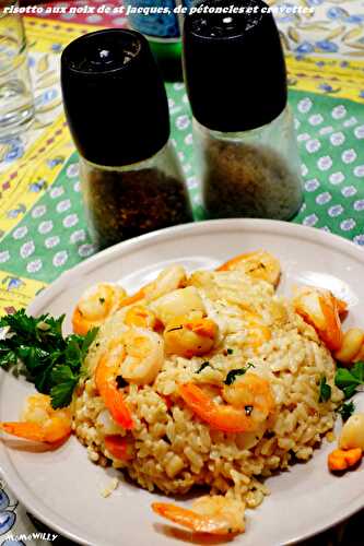 Risotto de noix de st jacques, noix de pétoncles et crevettes