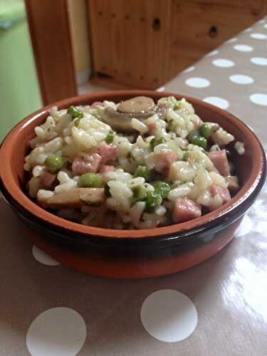 Risotto jambon lardons petits pois