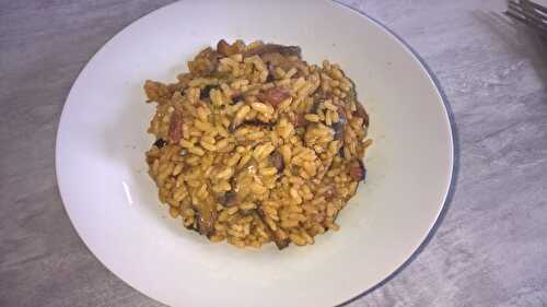 Risotto lardons champignons poireaux