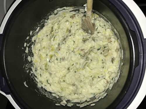 Risotto poireaux courgettes champignons crème de parmesan mascarpone