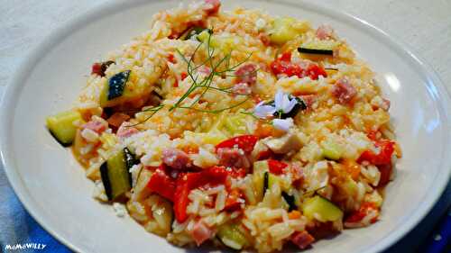 Riz aux tomates, poivrons et dés de jambon