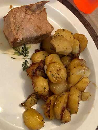 Roti de veau et pomme de terre sautées a l’ail