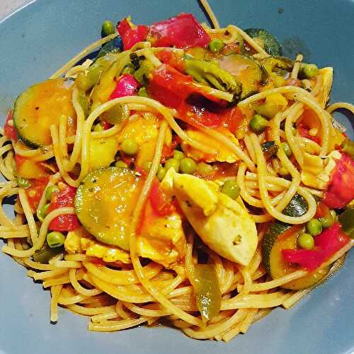 Spaghetti aux légumes et poulet