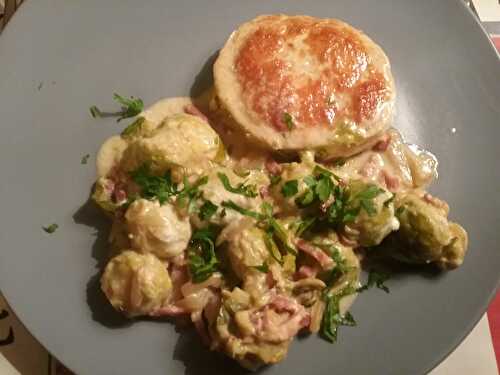 Tournedos de dinde aux choux de Bruxelles au Saint Moret.