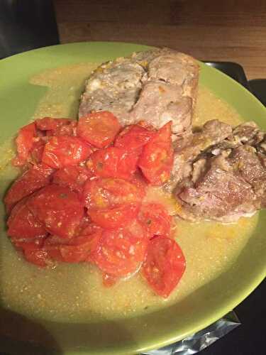 ﻿﻿Rôti de porc et ses tomates