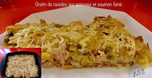 Gratin de ravioles aux poireaux et saumon fumé