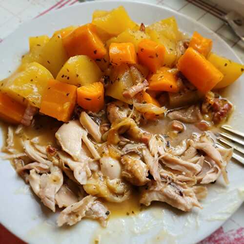 Poulets et légumes au vin rouge