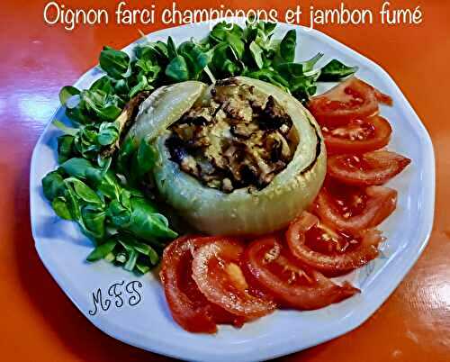 Oignon farci champignons et jambon fumé