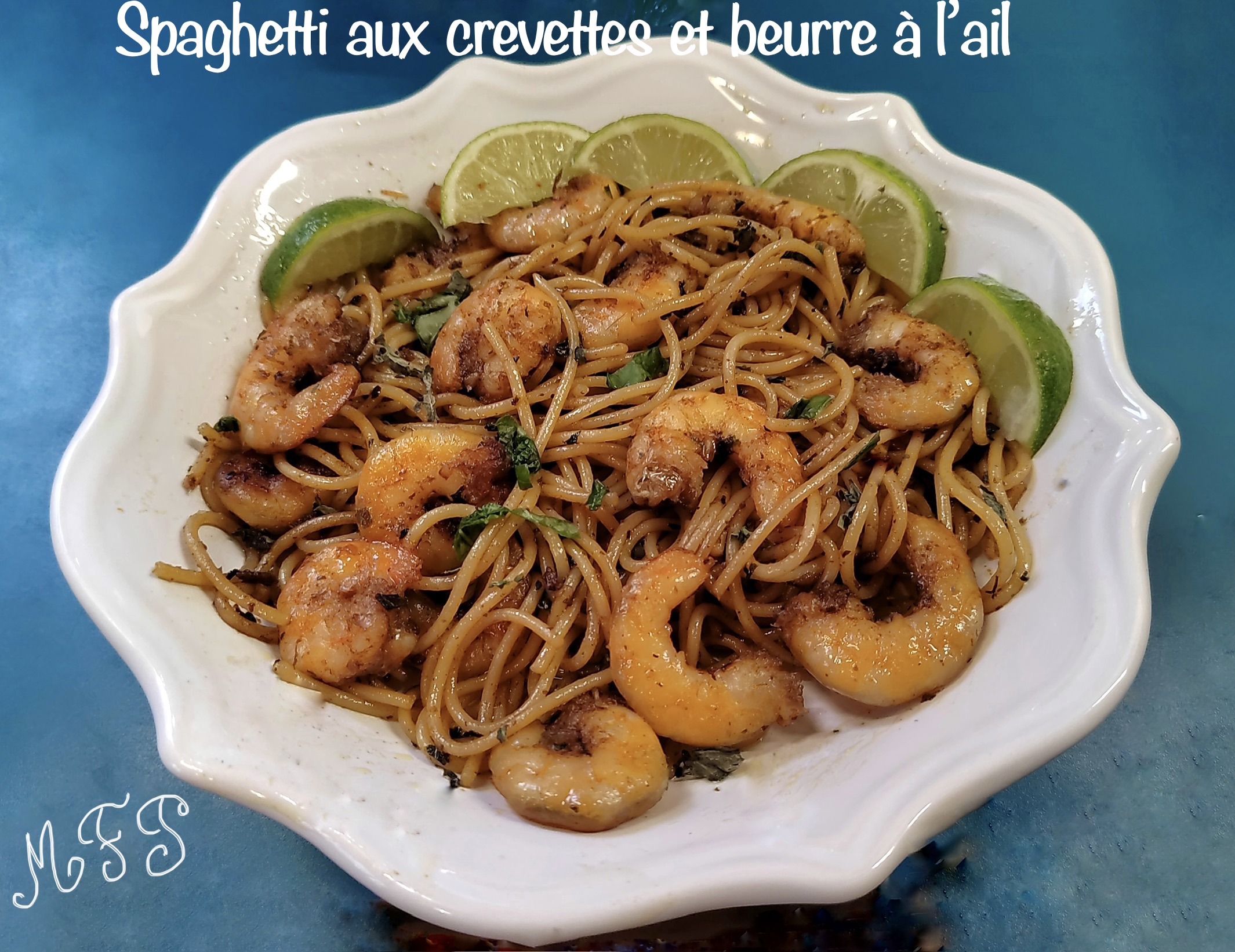 Spaghetti aux crevettes et beurre à l’ail