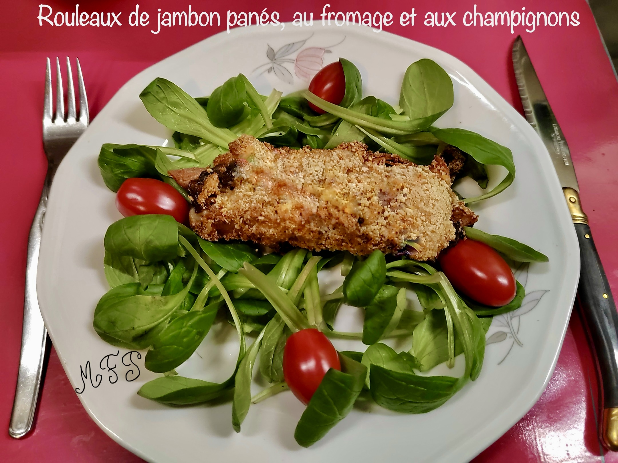 Rouleaux de jambon panés, au fromage et aux champignons