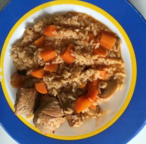 Filet mignon mijoté, riz et légumes