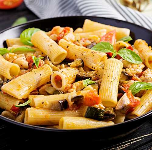 Pâtes Rigatoni au poulet et aubergine