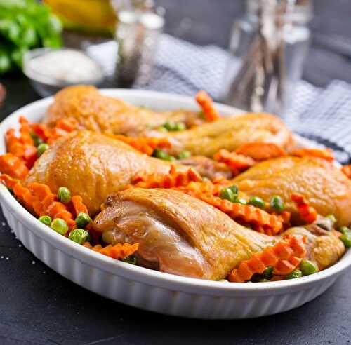 Pilons de poulet petits pois carottes