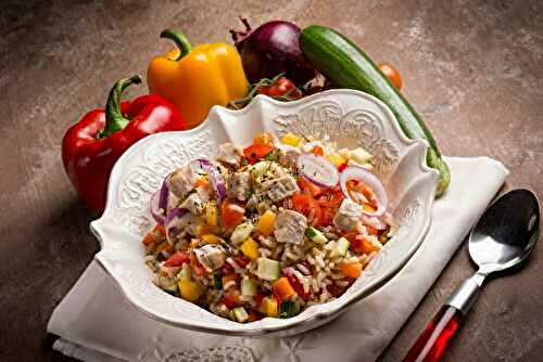 Salade de riz au poisson et légumes multicolores au robot multi-cuiseur cookéo