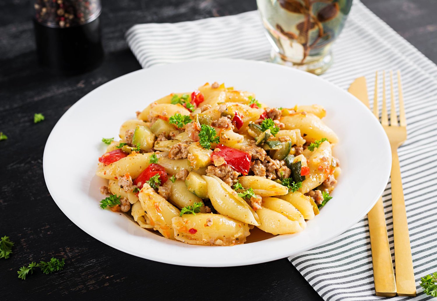 Conchiglie à la Viande hachée, courgettes et poivrons doux au multicuiseur Moulinex