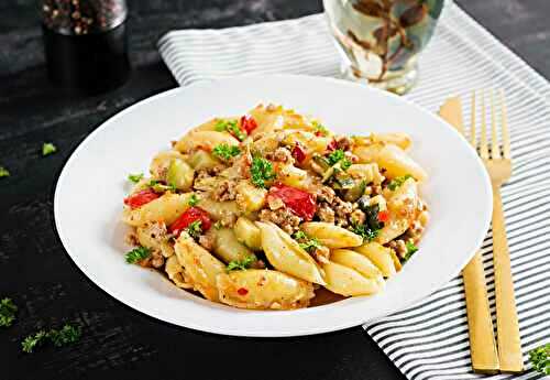 Conchiglie à la Viande hachée, courgettes et poivrons doux au multicuiseur Moulinex