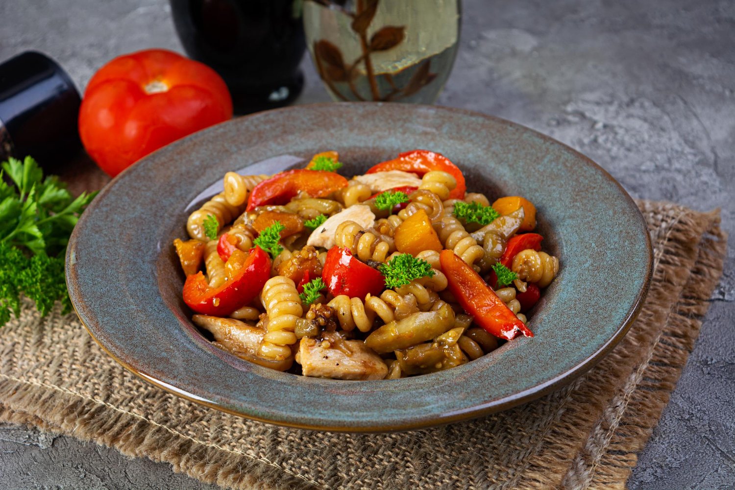 Pâtes au Poulet Sauté, Champignons, Poivron et Courge à l'autocuiseur Moulinex