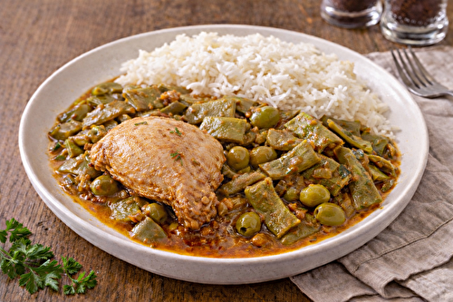 Cuisses de poulet colombo, haricots plats et olives vertes au robot multi-cuiseur Moulinex