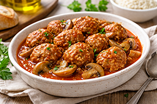 Boulettes express, sauce tomate et champignons au multicuiseur Moulinex