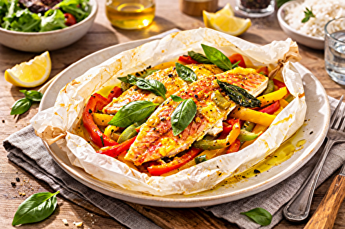 Papillotes de rouget au curry et poivrons vapeur à l'autocuiseur Moulinex