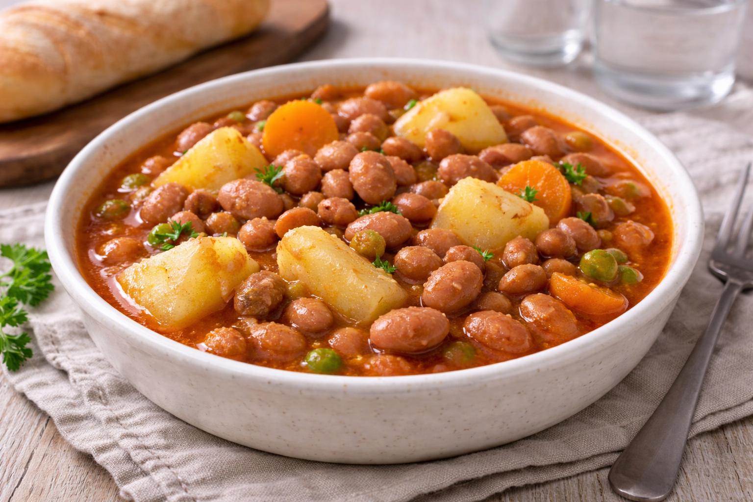 Haricots pinto, pommes de terre, carotte et petits pois au robot multi-cuiseur Moulinex