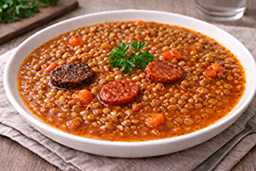 Lentilles express, chorizo et boudin de potiron au robot multi-cuiseur cookéo