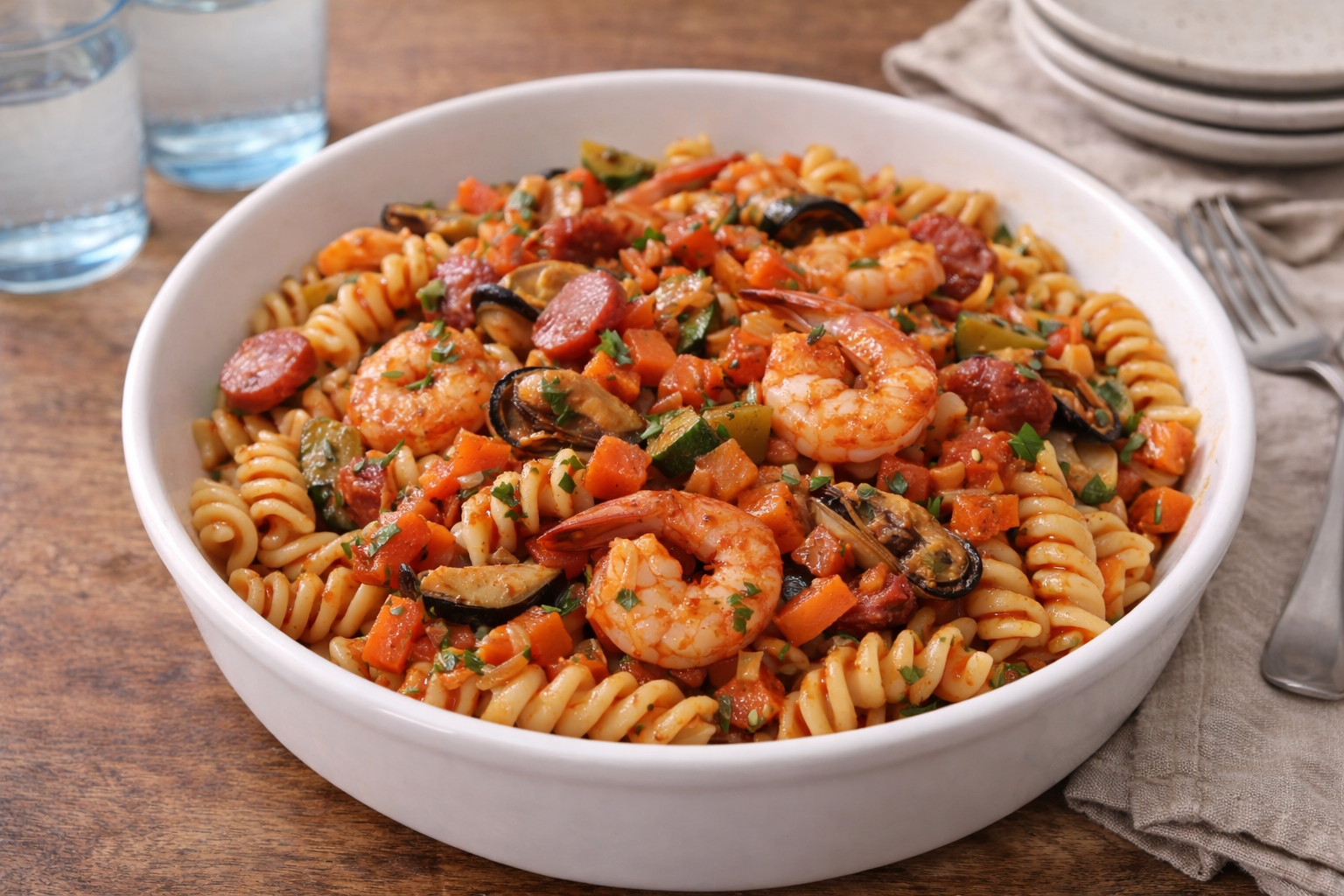 One Pot Pasta aux fruits de mer et chorizo au multicuiseur Moulinex
