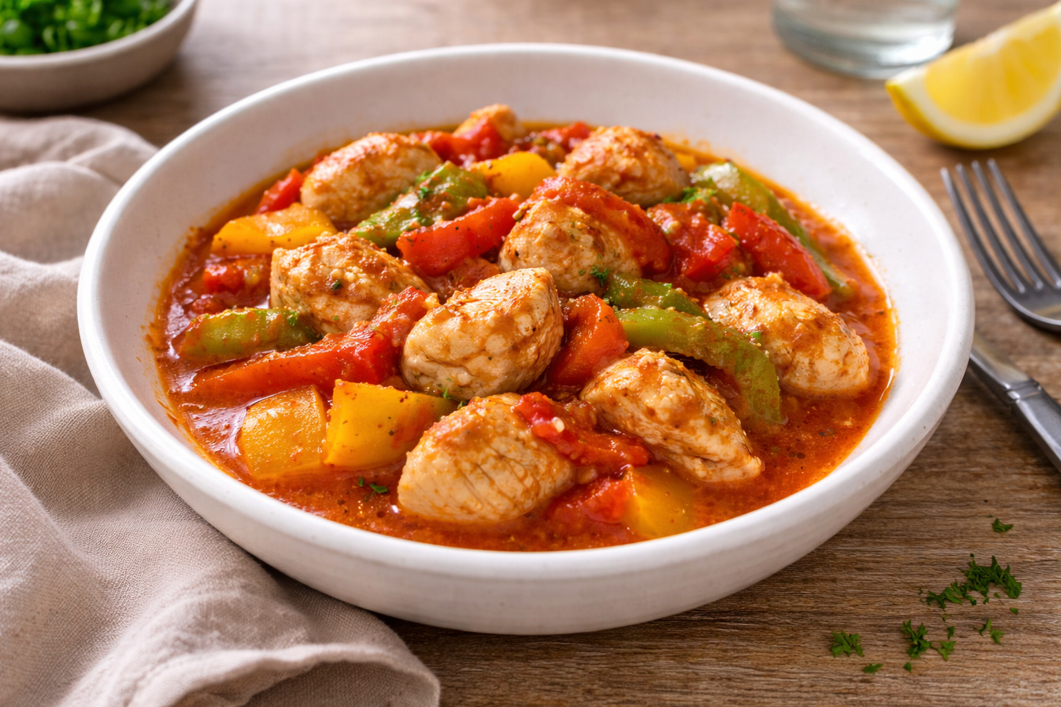 Poulet aux trois poivrons et tomate au multicuiseur Moulinex
