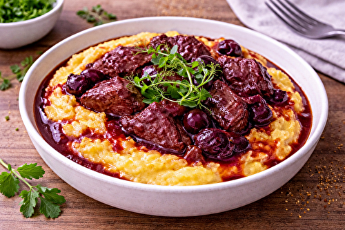 Bœuf mijoté aux cerises noires et polenta crémeuse à l'autocuiseur Moulinex