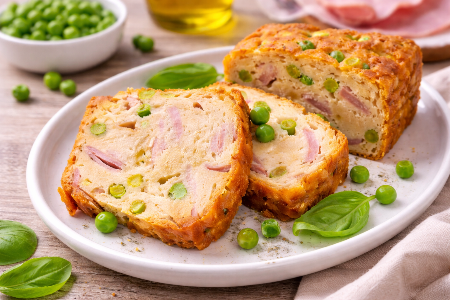 Cake moelleux jambon, petits pois et mozzarella au robot multi-cuiseur Moulinex