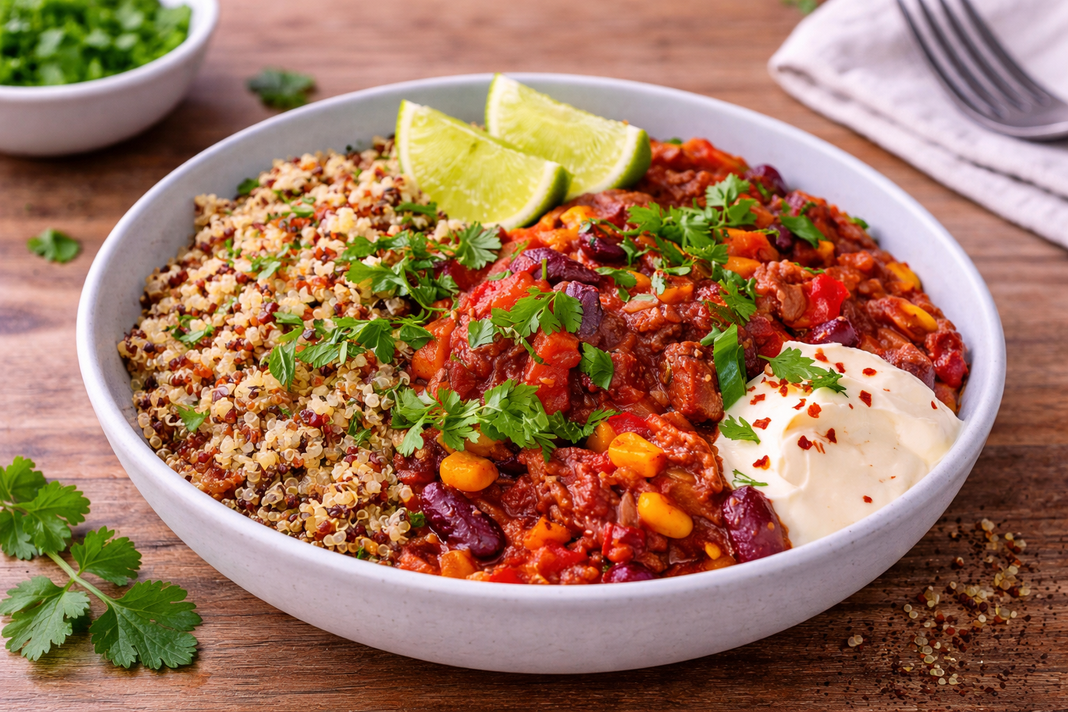 Chili minute au quinoa, maïs et haricots rouges à l'autocuiseur cookéo