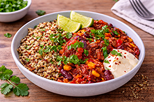 Chili minute au quinoa, maïs et haricots rouges à l'autocuiseur cookéo