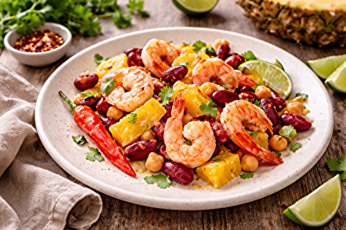 Crevettes minute aux haricots rouges et ananas, façon cocotte à l'autocuiseur Moulinex