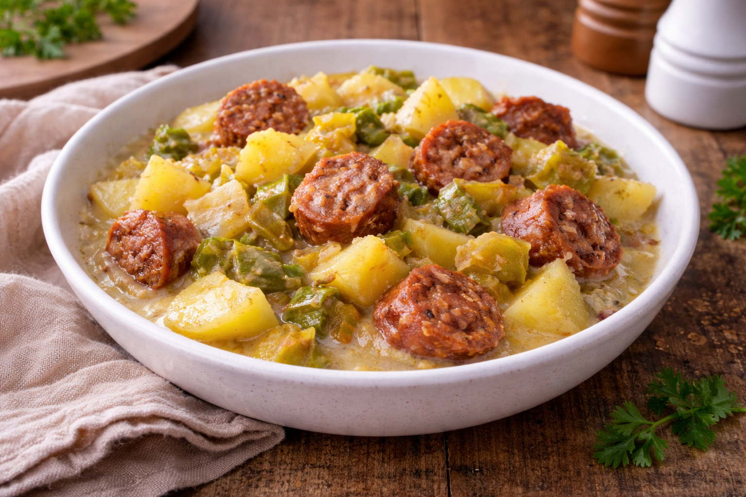 Poireaux fondants, pommes de terre et chorizo à l'autocuiseur cookéo