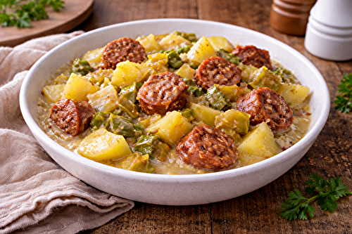 Poireaux fondants, pommes de terre et chorizo à l'autocuiseur cookéo