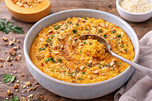 Polenta crémeuse à la courge, épices douces et noisettes au multicuiseur Moulinex