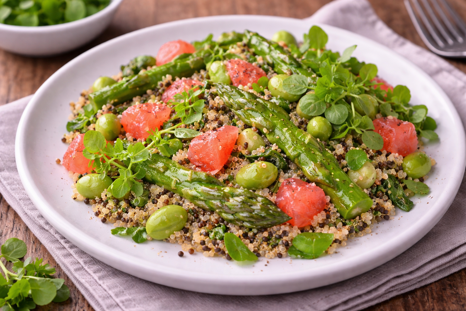Quinoa sauté aux asperges, fèves et pamplemousse à l'autocuiseur cookéo