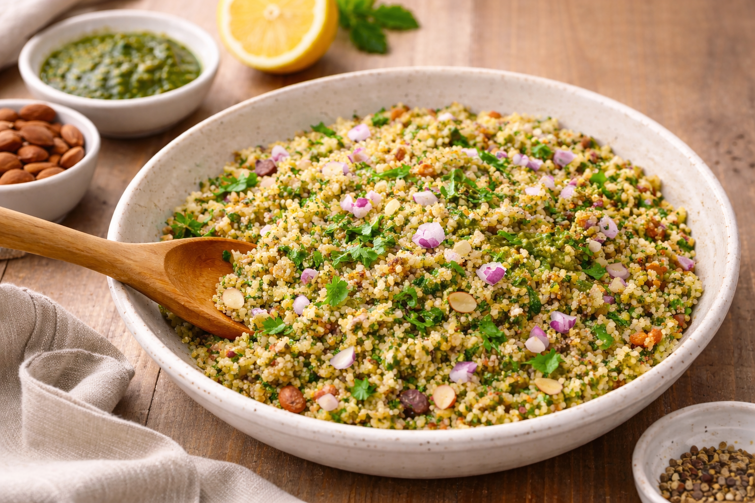 Semoule verte au pesto d’herbes à l'autocuiseur cookéo