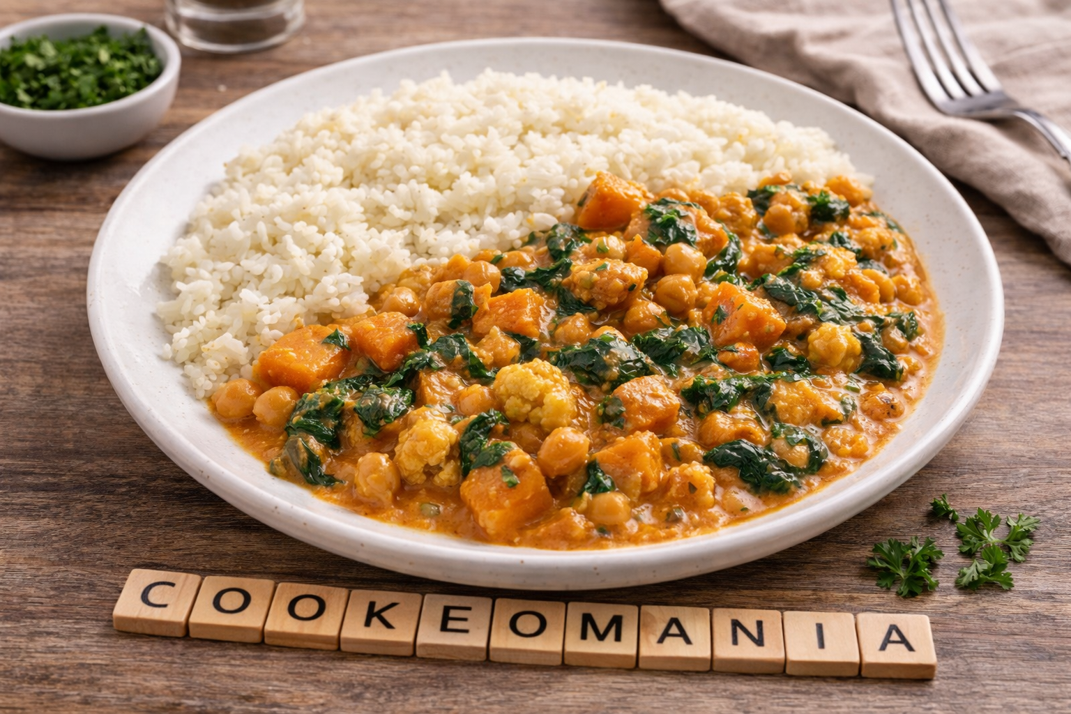 Curry de patate douce, chou-fleur et pois chiches à l'autocuiseur Moulinex