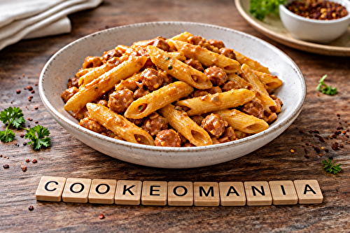 Penne crémeuses aux lentilles et saucisse au cookéo