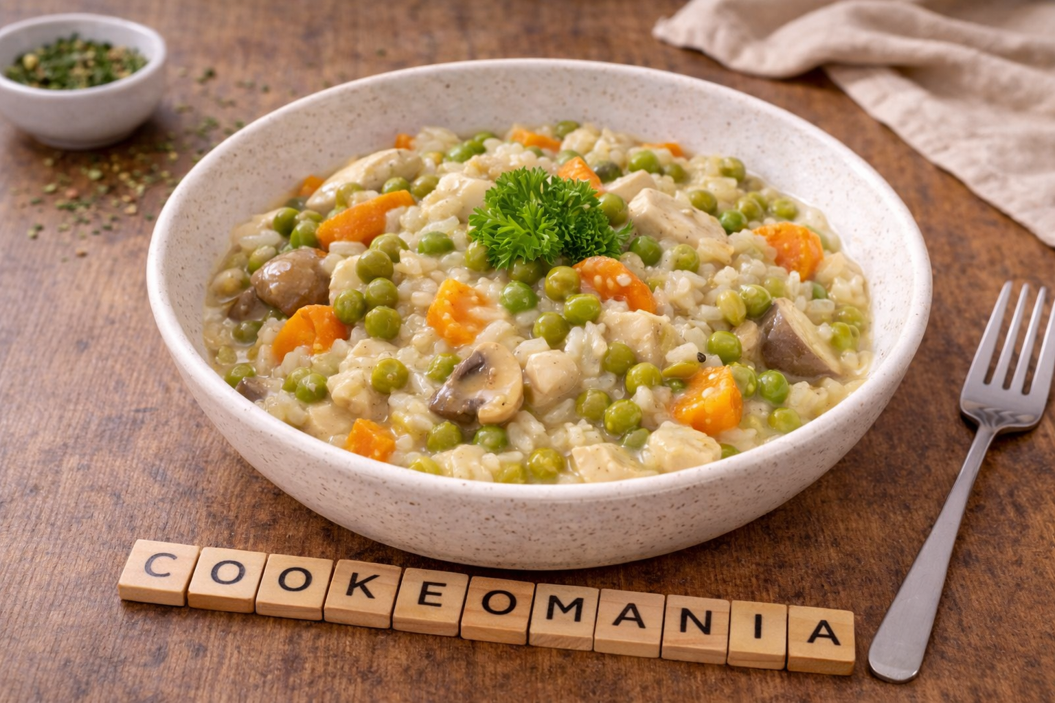 Riz crémeux au poulet et légumes façon blanquette au multicuiseur Moulinex