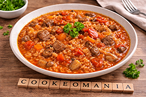 Riz mijoté au bœuf, tomates et poivrons au cookéo