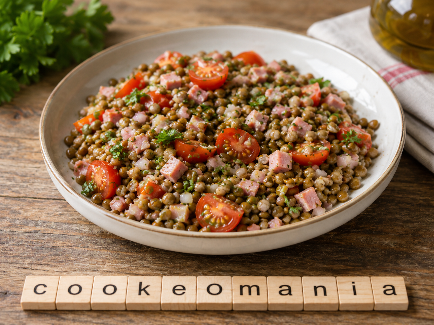 Salade de lentilles au jambon et tomates cerises au Cookeo, la recette froide simple et complète au robot multi-cuiseur cookéo