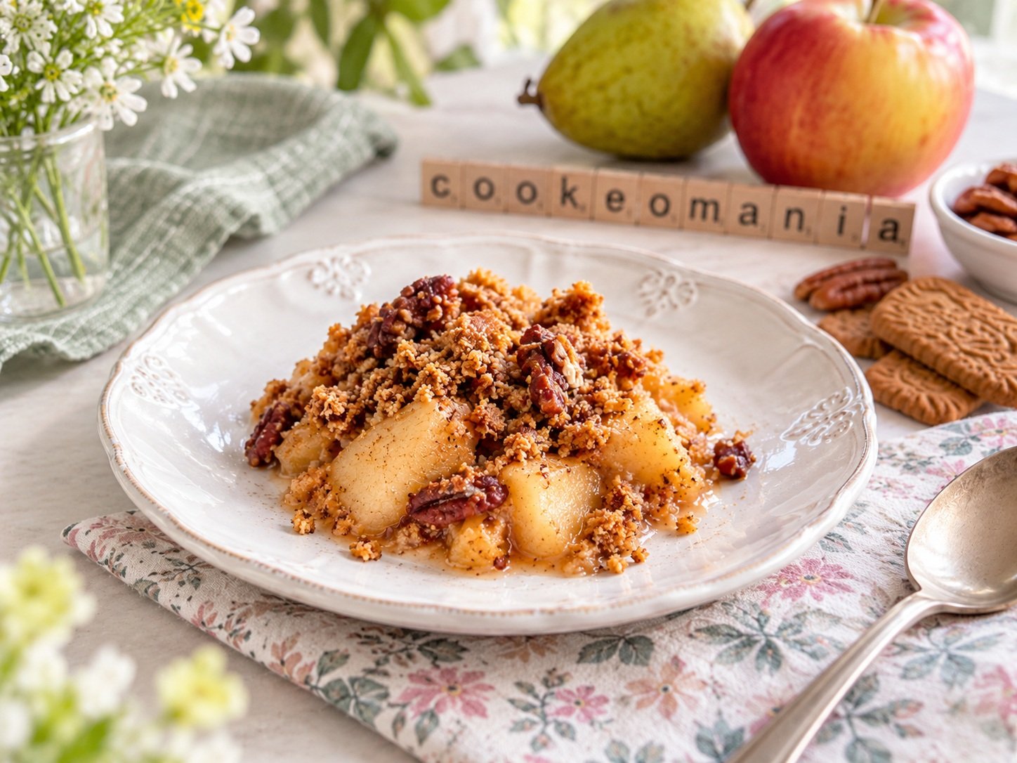 Crumble pomme-poire aux spéculoos et noix de pécan au multicuiseur Moulinex