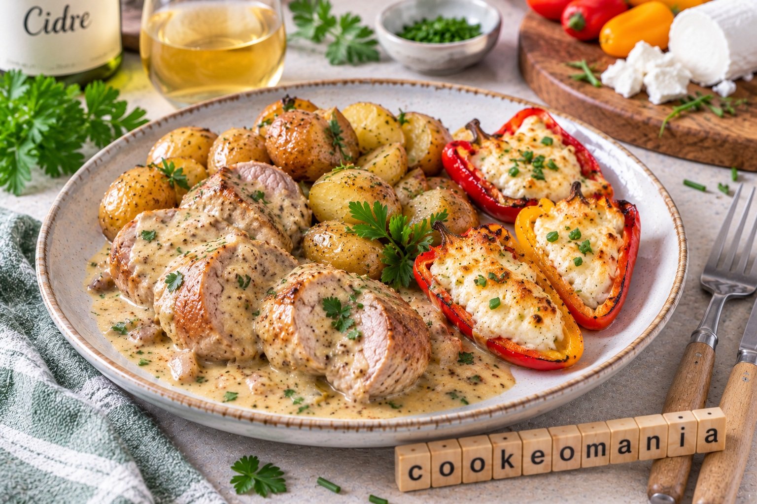 Filet mignon au cidre, grenailles et poivrons au chèvre à l'autocuiseur Moulinex