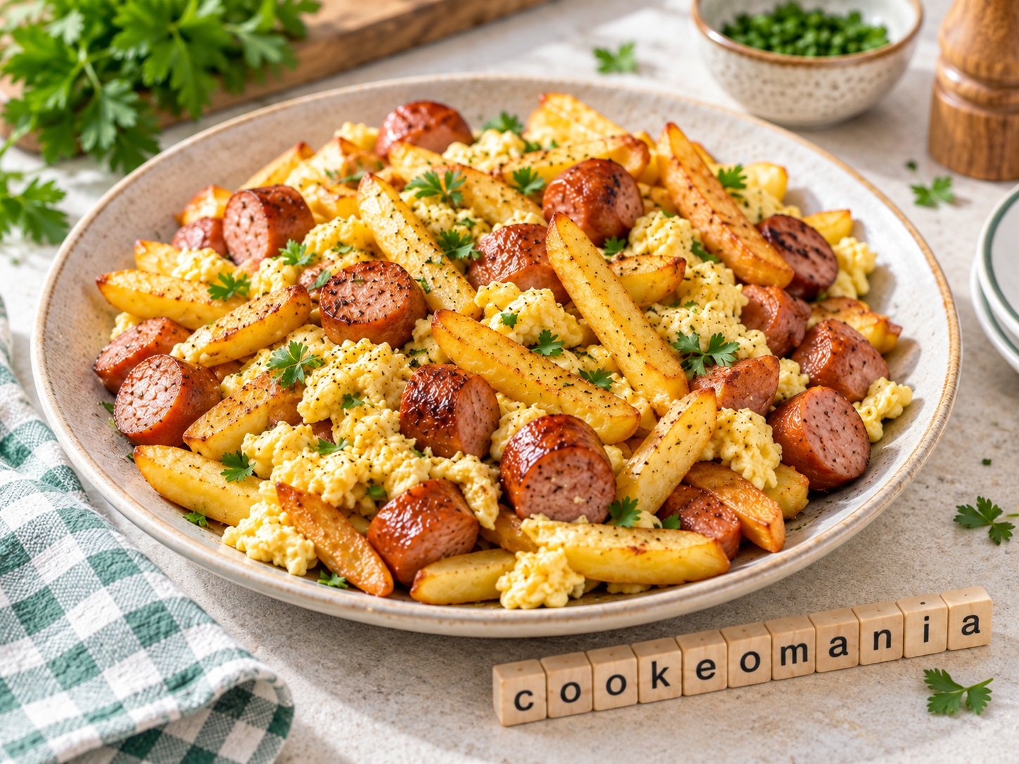 Poêlée de frites, saucisses et œufs à l'autocuiseur cookéo